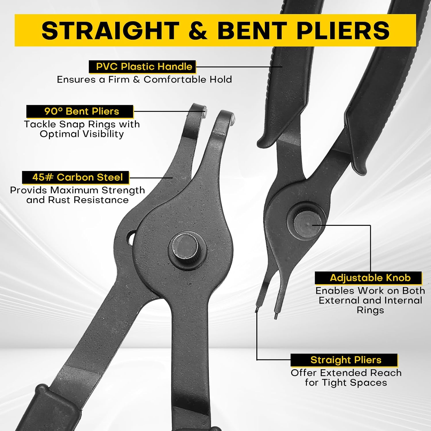 11PCS Snap Ring Plier Set | Internal & External Circlip Removal Tools with Bent & Straight Pliers Hook Pick, for Automotive, Motorcycles, Lawn Mowers, Durable Circlip Pliers with Storage Case