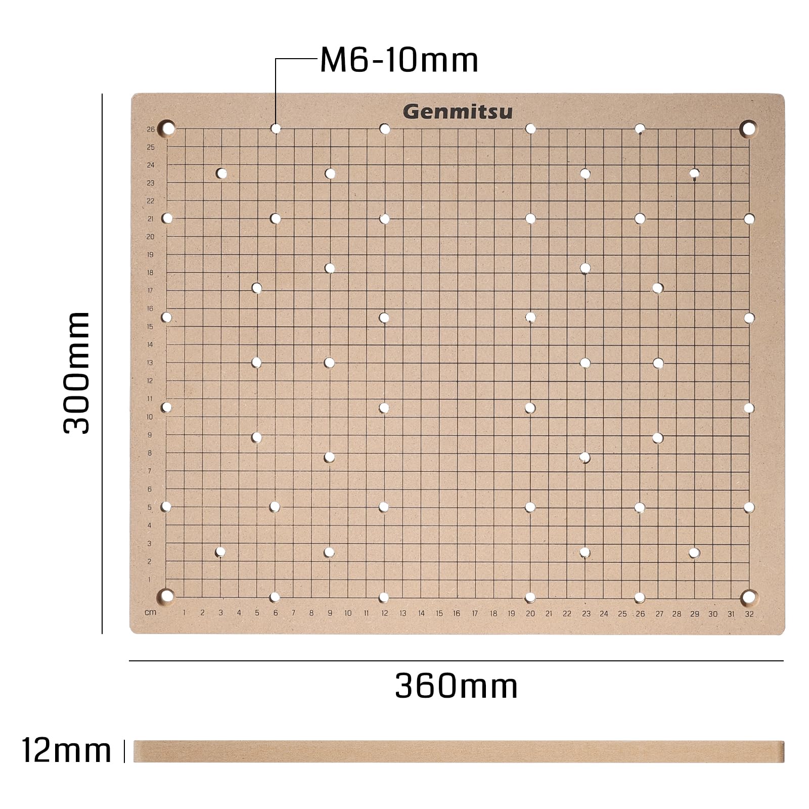 Genmitsu Alerón de rejilla de MDF CNC para máquina enrutadora CNC 3030-PROVer MAX, 360 x 300 x 12 mm, agujeros M6 (6 mm), tornillos incluidos