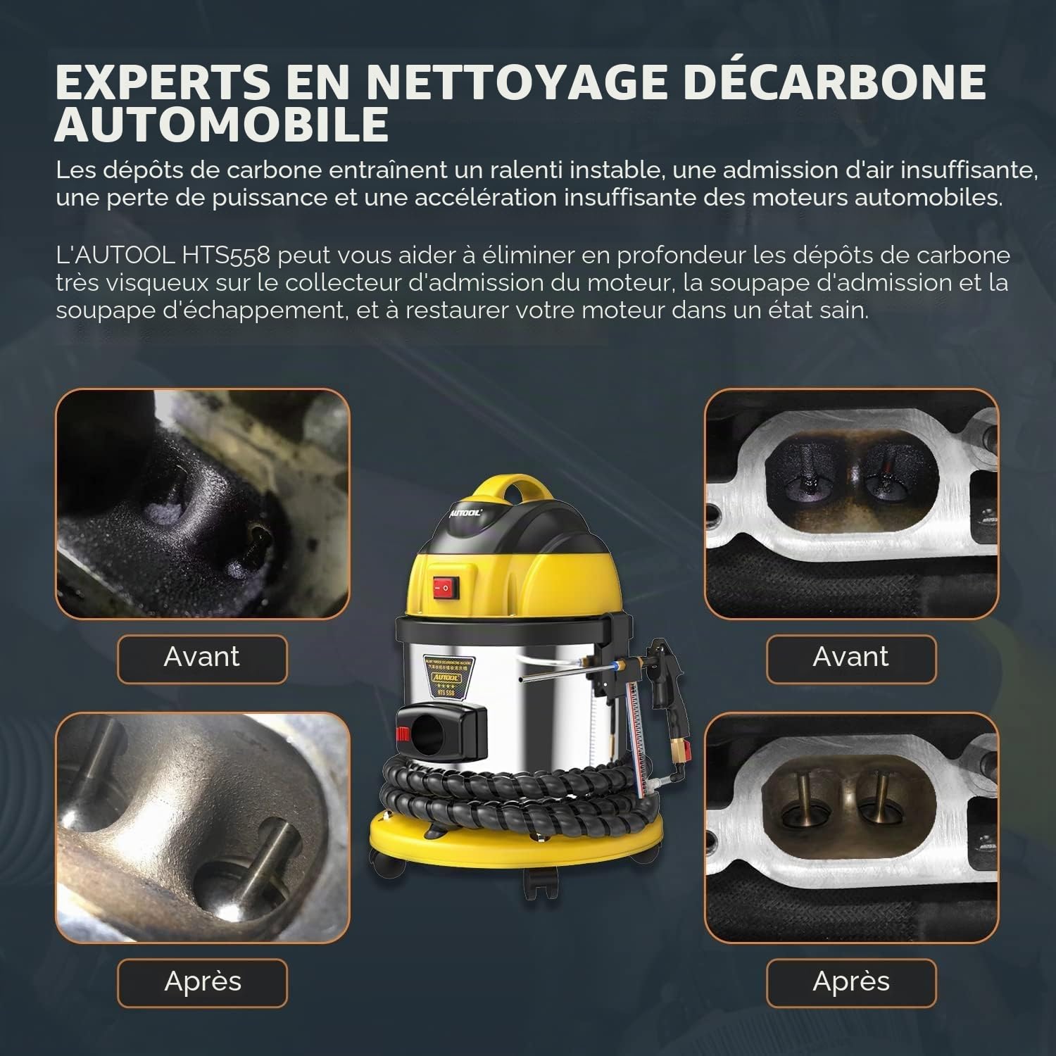 AUTOOL Machine à Sabler électriques, Nettoyage Non destructif des vannes d'admission du Moteur de Voiture, Nettoyeur de Dépôts de Carbone de Moteur par Sable de Noix, avec 2kg Sablage, 220V (HTS 558)