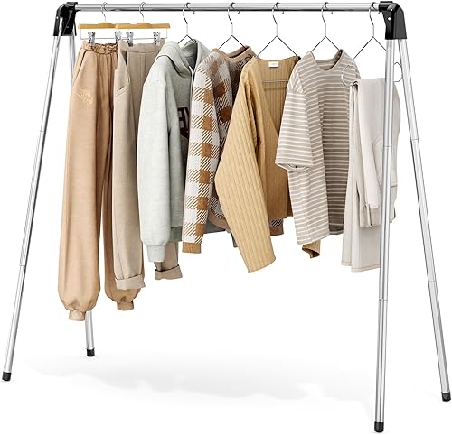 Estante de secado de ropa, estante de secado plegable, estante de lavandería de acero inoxidable, de pie, uso en interiores y exteriores con diseño