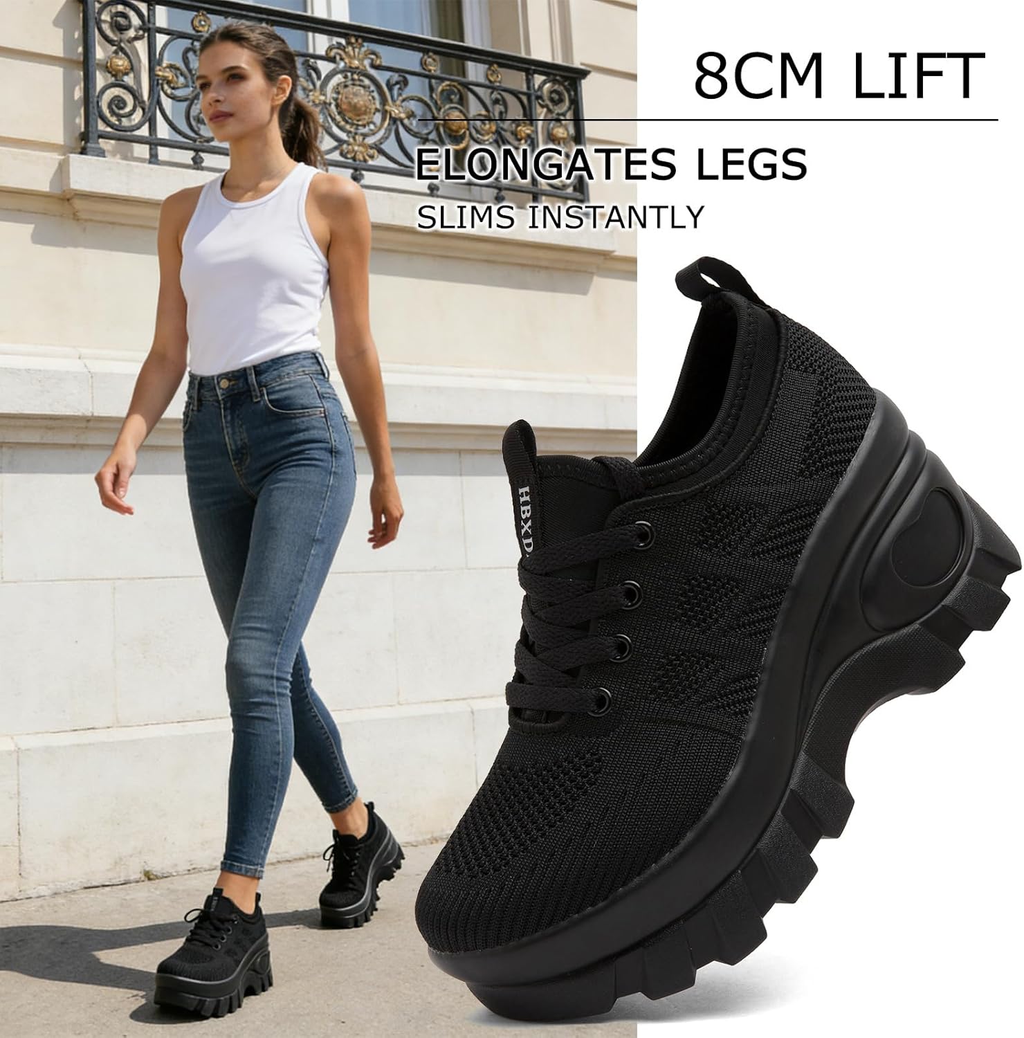 Women's Chunky Platform Wedge Walking Shoes Comfort Orthopedic Fashion Knitted Breathable Sneakers for Ladies - Image 2