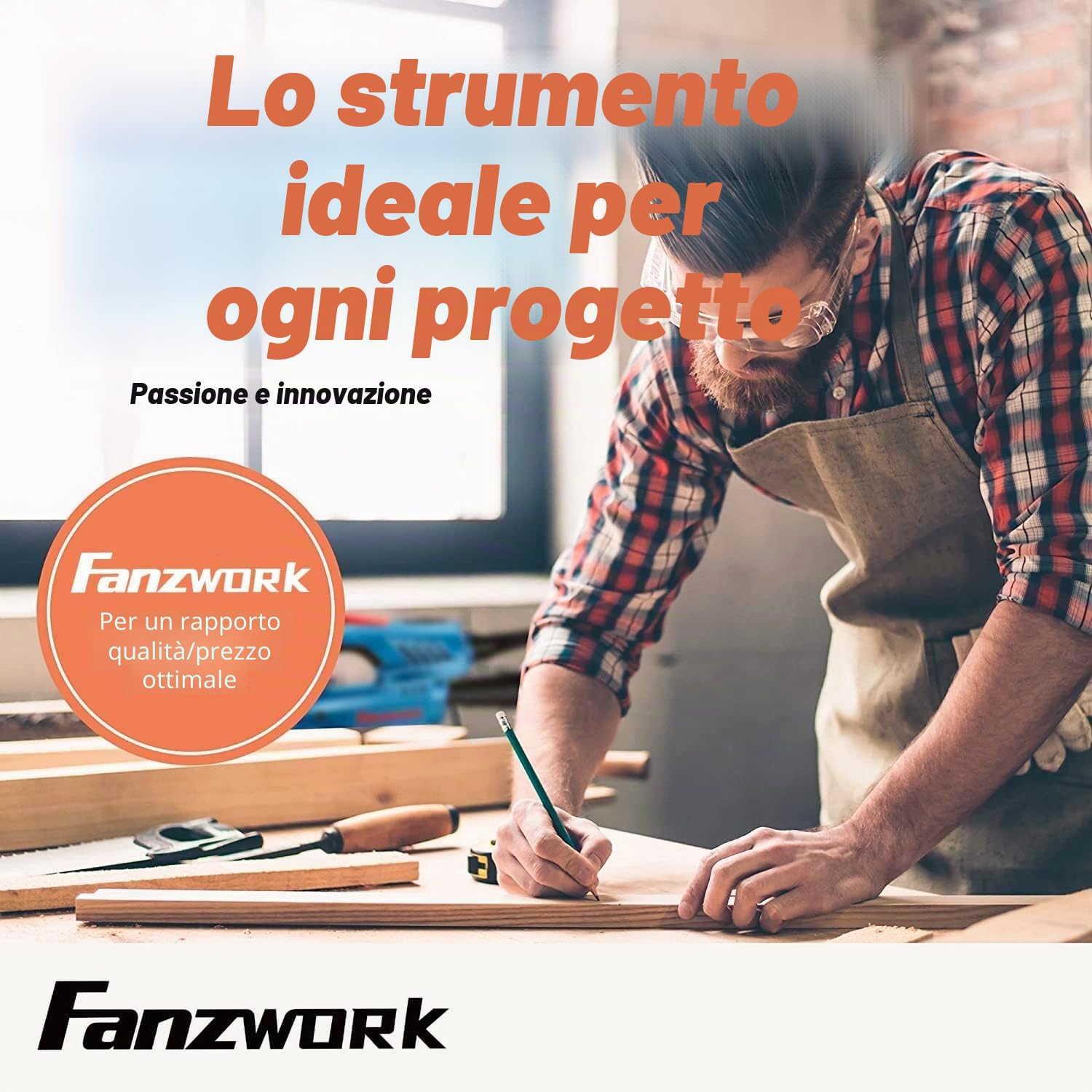 FANZWORK - Smerigliatrice per calcestruzzo, set con mola diamantata e cappa di aspirazione (2000 W/180 mm)
