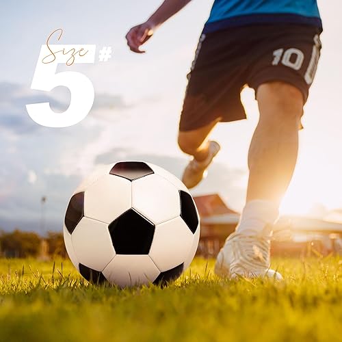 Miniatura 8 de Balón de fútbol de tamaño 2345 con bomba y bolsa, pelota desinflada, paquete de 1, 2 o 3 unidades, color blanco y negro clásico, pelota de fútbol