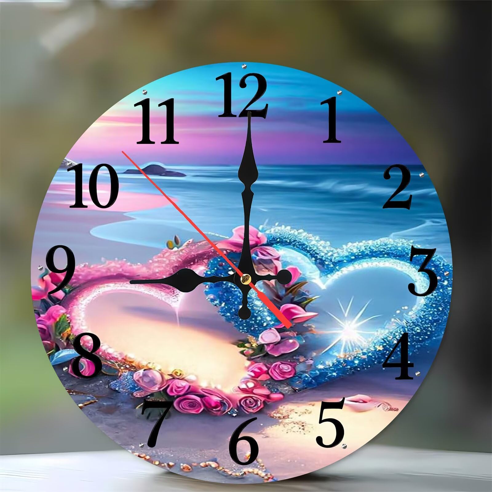 Horloge murale en bois ronde pour salon cuisine bleu rose 35 cm