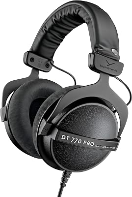 beyerdynamic DT 770 PRO, 250 Ohm, Closed Back, Over Ear, Wired Professional Studio Headphones, Audio Monitors, Audiophile, 3m Coiled Cable, Black with Limited Edition Black Velour Ear Pads