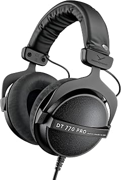 beyerdynamic DT 770 PRO, 250 Ohm, Closed Back, Over Ear, Wired Professional Studio Headphones, Audio Monitors, Audiophile, 3m Coiled Cable, Black with Limited Edition Black Velour Ear Pads | Closed Back, Over Ear, Wired Professional Audio Monitors, Audiophile, Limited Edition Black Velour Ear Pads