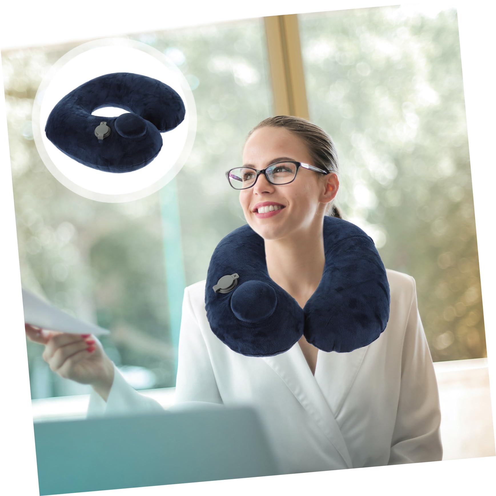 CHILDWEET Almohada De Viaje Inflable U-Shape para Soporte Cervical Aviones y Trenes Diseño Ergonómico Fácil De Llevar y Almacenar Color Azul Oscuro