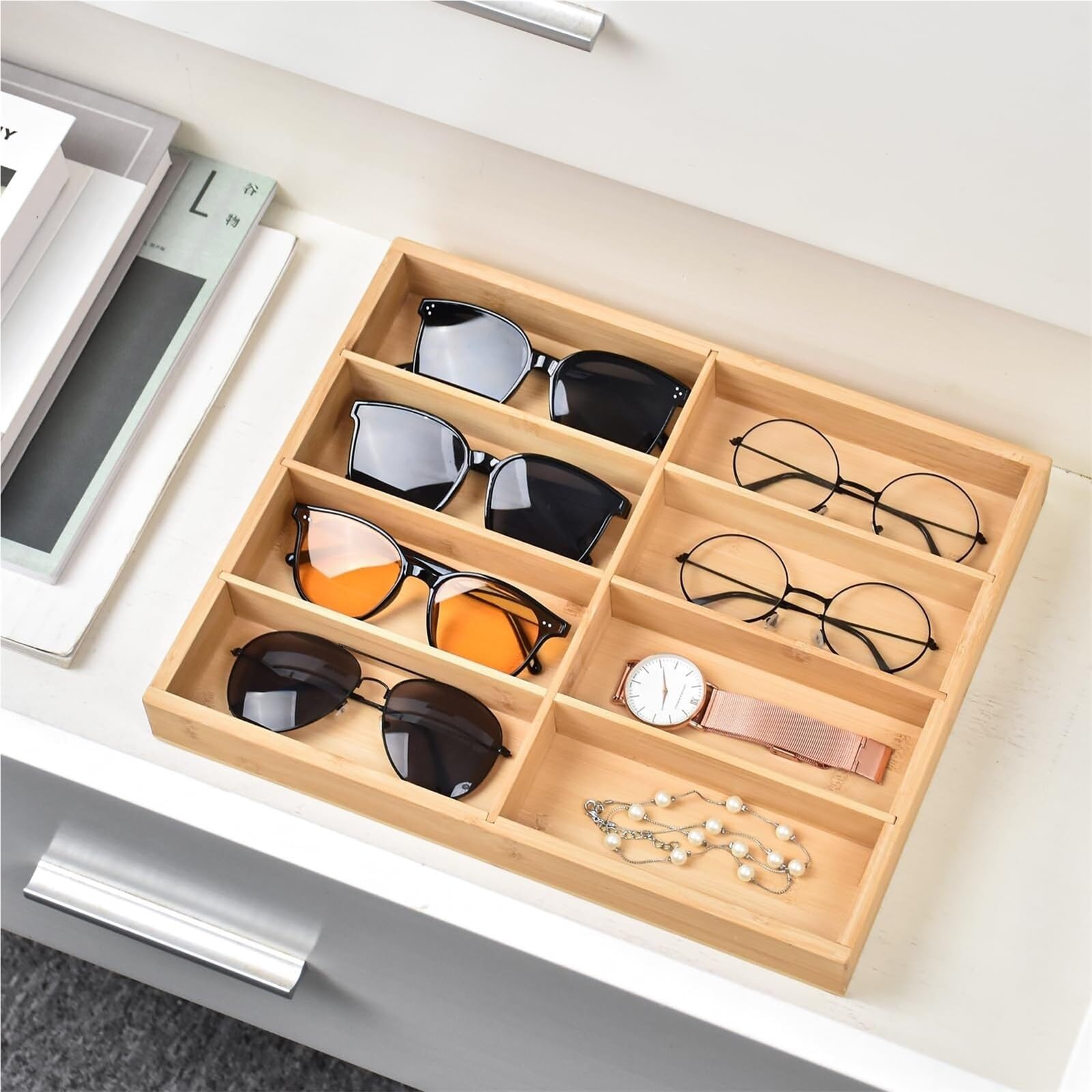 Sonnenbrillen Aufbewahrung Holz Sonnenbrille Lagerung Tablett 8 Grids Brillen Fall Gläser Display Brillenständer für Uhren