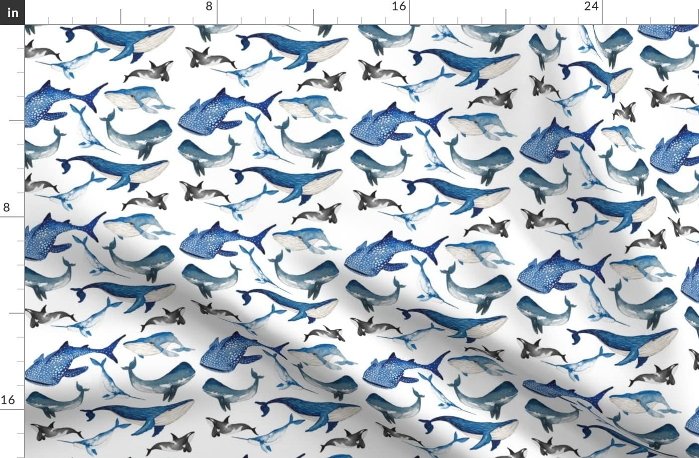 Spoonflower Fabric - Sea Aquatic Animals Whale Shark Printed on Organic Cotton Sateen Fabric by The Yard - Sewing Quilting Apparel Home Decor