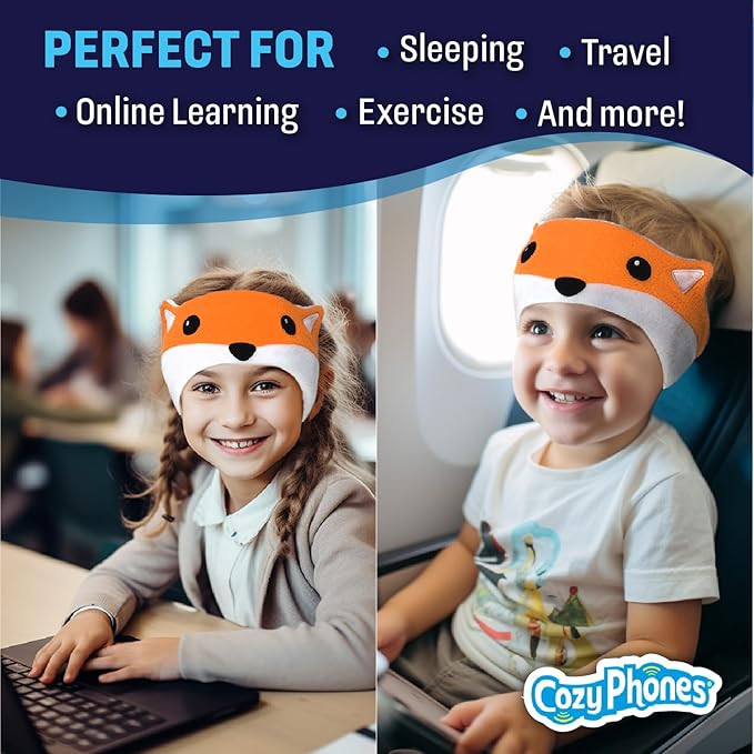 CozyPhones Kids Headphones Volume Limited with Thin Speakers & Super Soft Fleece Headband This soft headband with an internal wireless sleep headset enables hands-free music enjoyment and keeps messy hair and sweat at bay.