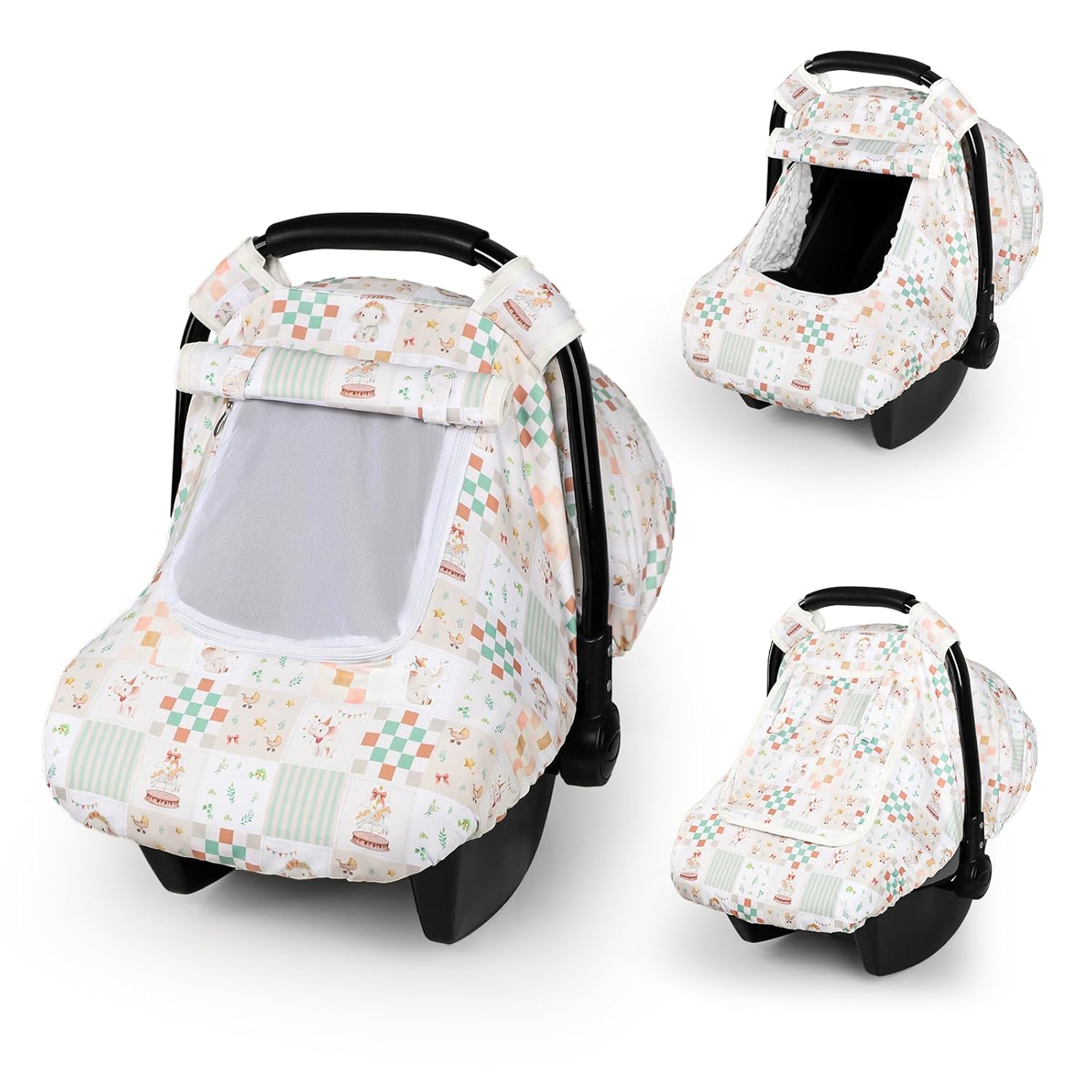 SWESEN Car Seat Cover Baby, Summer Carseat Covers Baby Girl, Soft carseat Canopy Snug Fit Baby Stroller, Dual-Layer Protection, Cooling Mesh & Roll-Up Sun Shade, Elephant