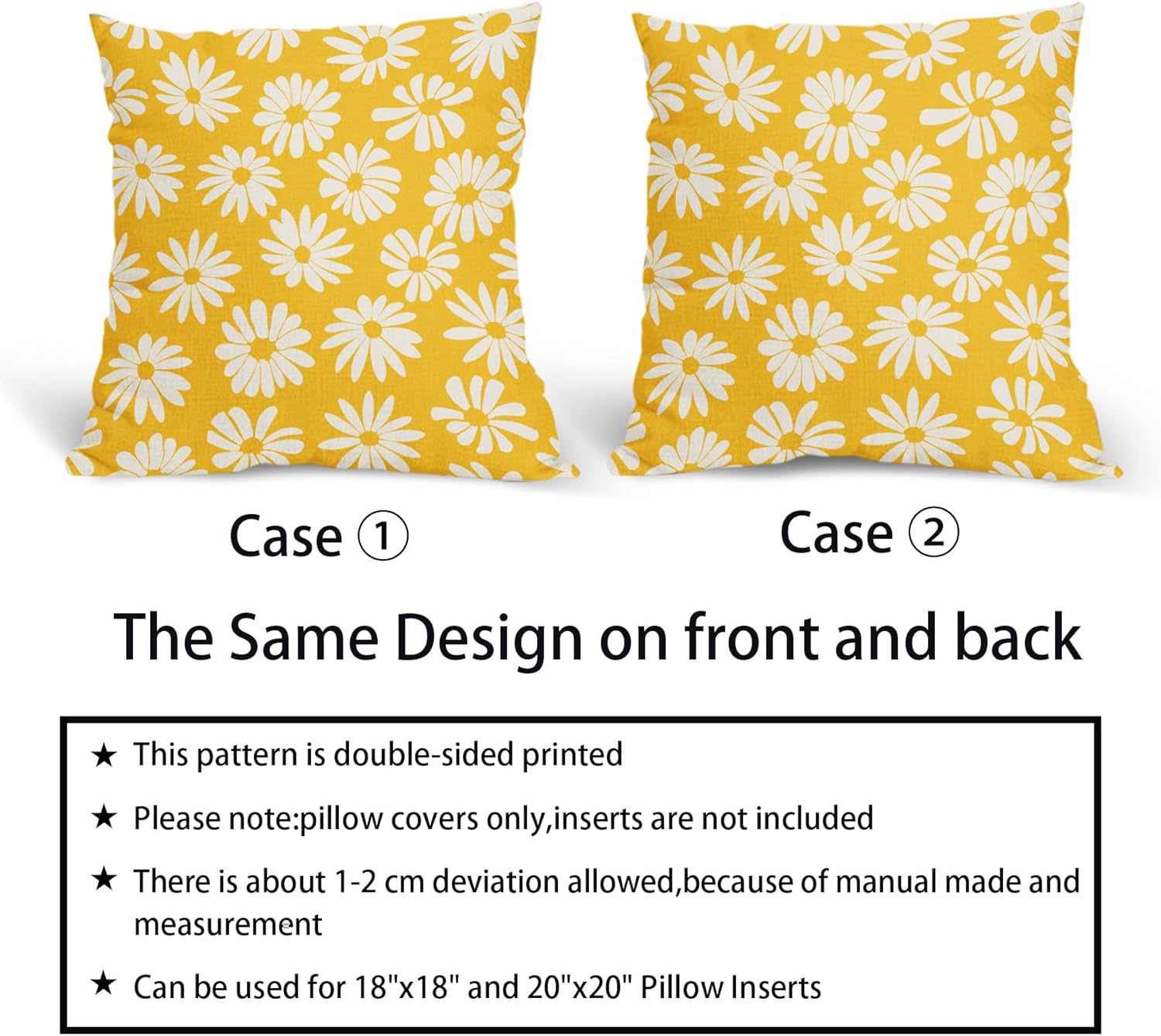 aportt Yellow Pillow Covers 18X18 Inch White Floral Daisy Geometry Decorative Couch Pillow Cases Spring Summer Flower Throw Pillows Set of 2 Farmhouse Home Decor for Room Porch Patio Couch Outdoor - Image 5
