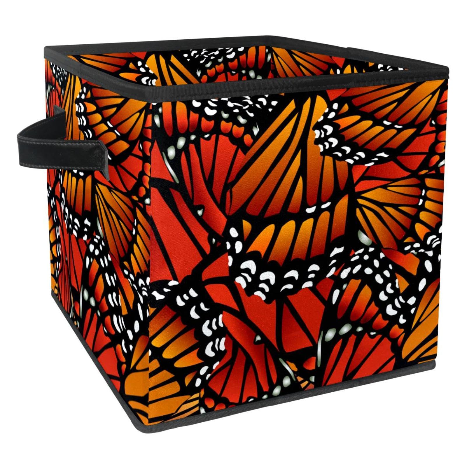 Boîte de rangement pliable tissu rigide motif papillon avec poignées