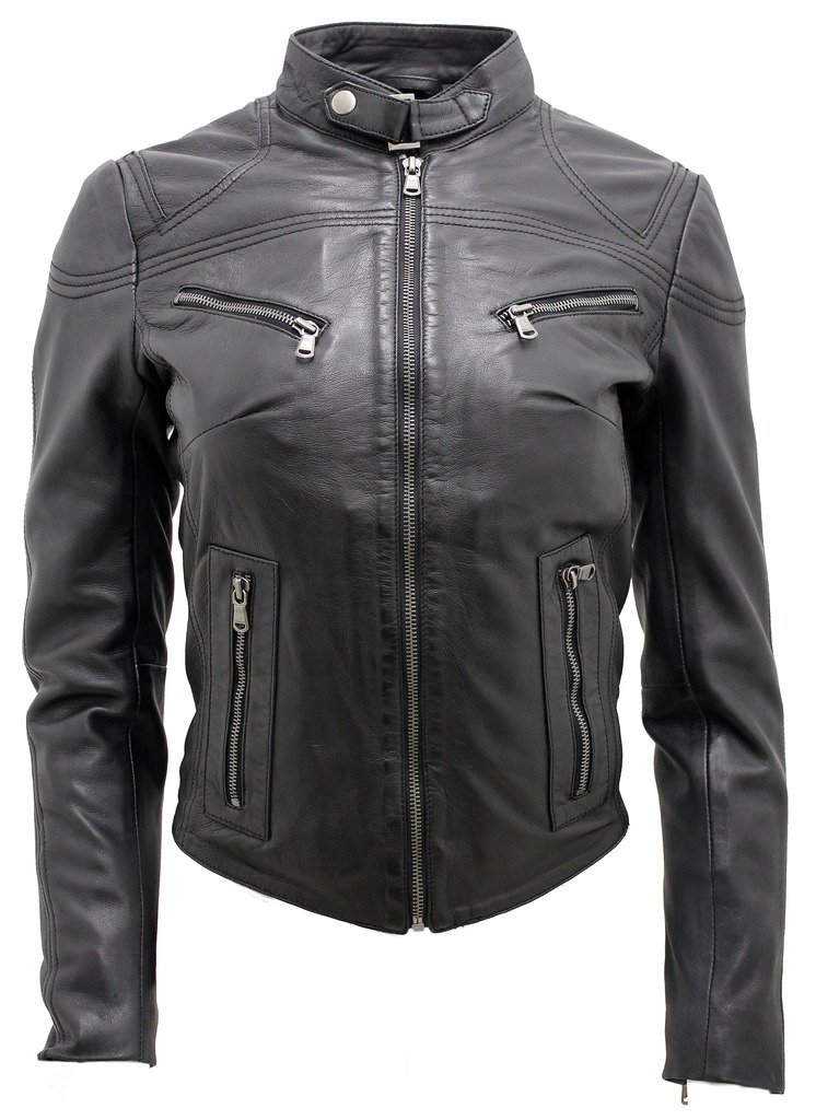 Casual Slim-Fit Leather Biker Jacket - Tulsa - Black - Women's Size 14