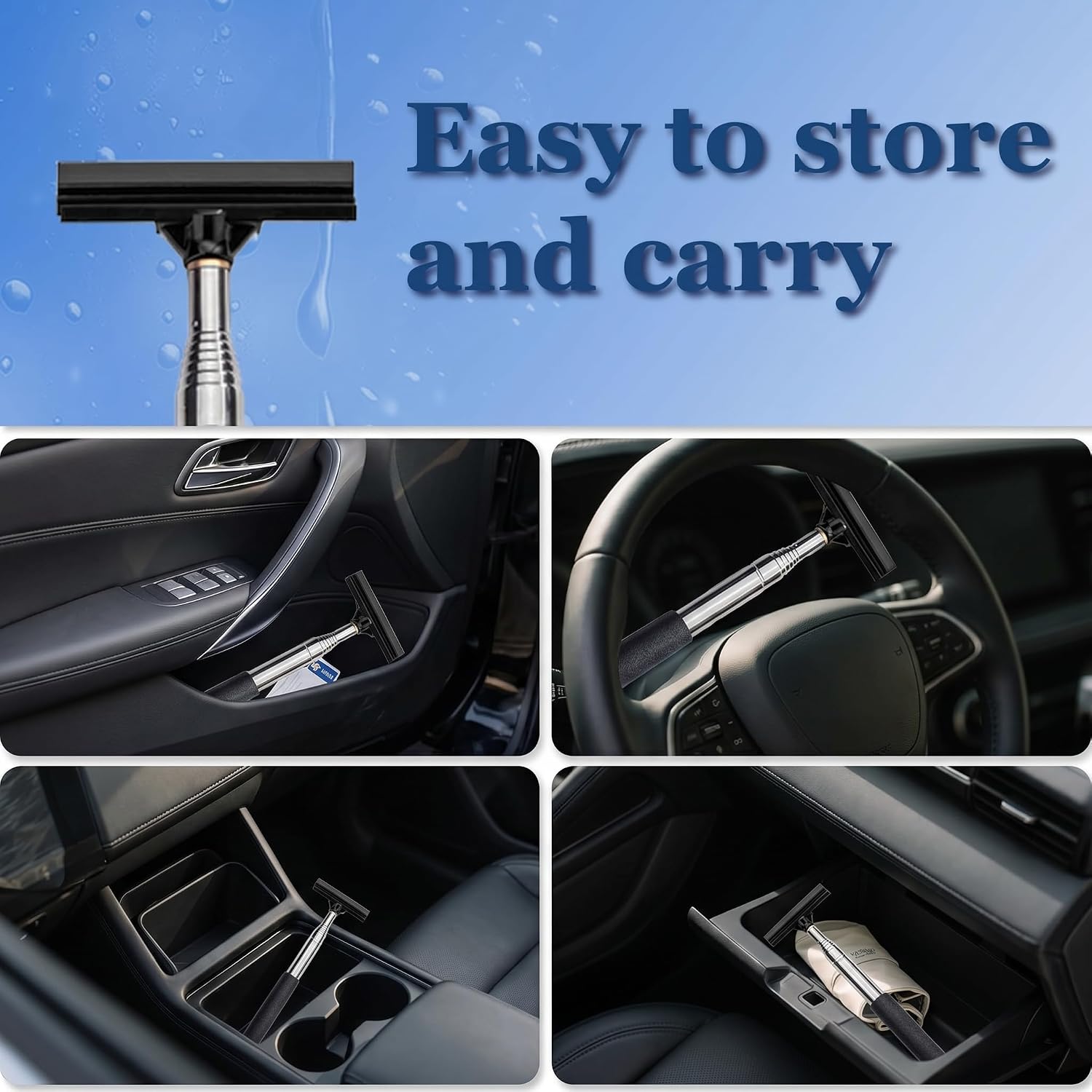 2 Pack Side Mirror Squeegee, Retractable Car Mirror Wiper with Car Towel Telescopic Water Blade Soft Silicone Scraper for Car Window Windshield Rearview Mirror Cleaning, Black