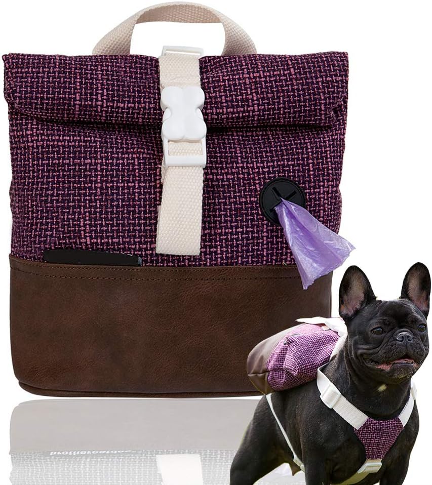 Dog Backpack Harness,Puppy Dog Cute Animal Back Pack Saddle Bags with Dog Waste Bag Dispenser,Pet Rucksack Zipper Daypack for Dog Outdoor Training Walking