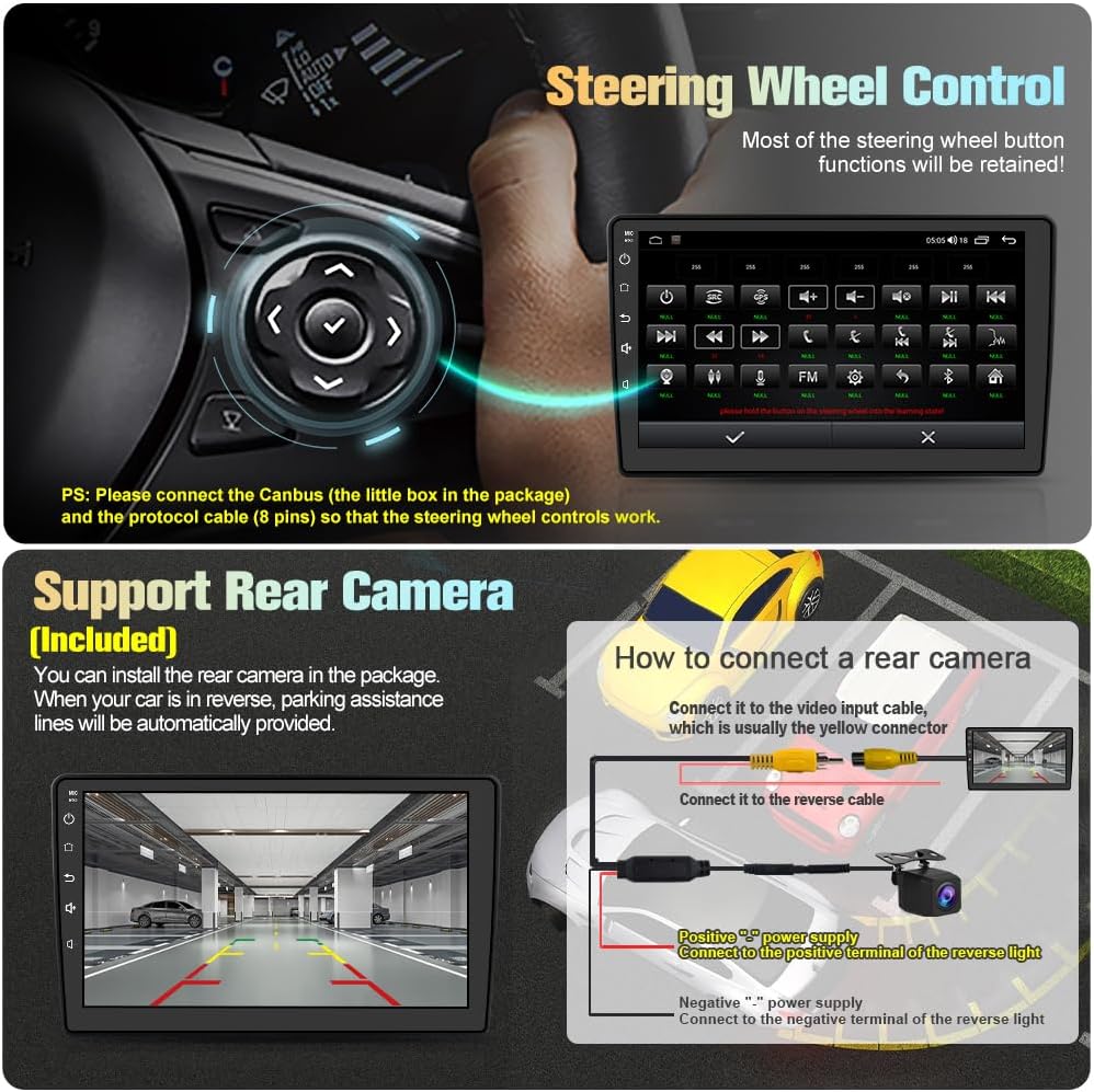 Car Radio Upgrade for Jeep Wrangler 2007-2018 & Dodge Ram 1500, Android Head Unit with 10.1" Display, Wireless CarPlay/Android Auto, Backup Camera, WiFi, Bluetooth, FM Stereo, SWC Support