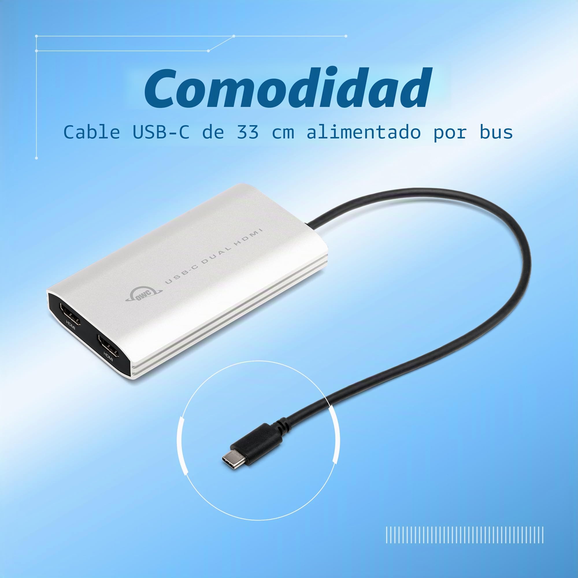 OWC Adaptador de pantalla USB-C dual HDMI 4K con DisplayLink, para Mac Apple Silicon M1 y M2 u otros Mac o PC con USB-C o Thunderbolt