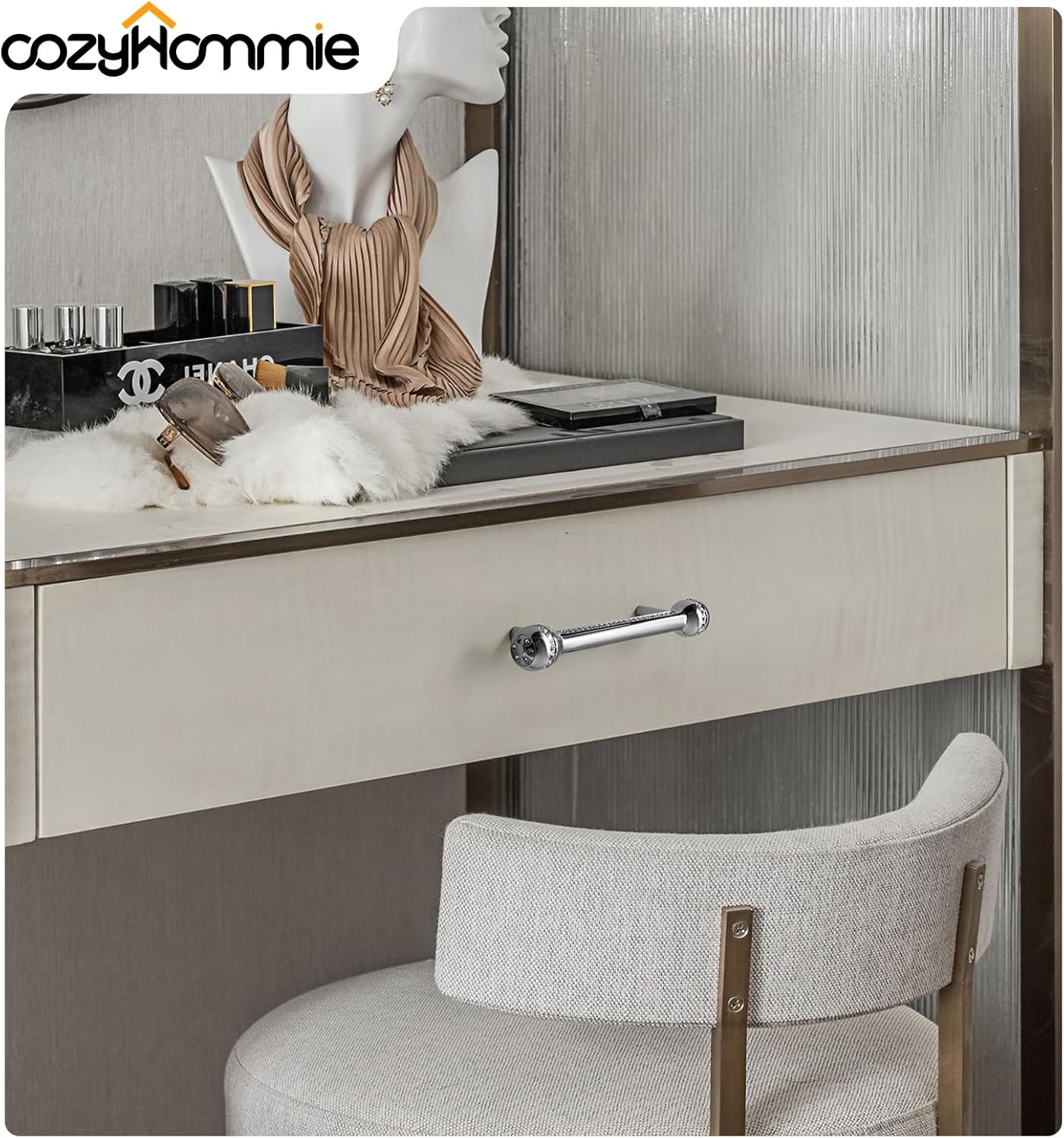 3Pack Silver Affordable Luxury Diamond-Inlaid Furniture Hardware Wardrobe/Vanity Drawer Solid Cylindrical Body Cabinet Handle/Pulls and Knobs, CC 7-6/11"(192mm)