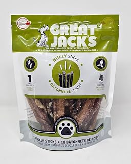 Great Jacks Bully Sticks, Fully Digestible. Made in Canada with 1 Single Ingredient - 18 Bully Sticks