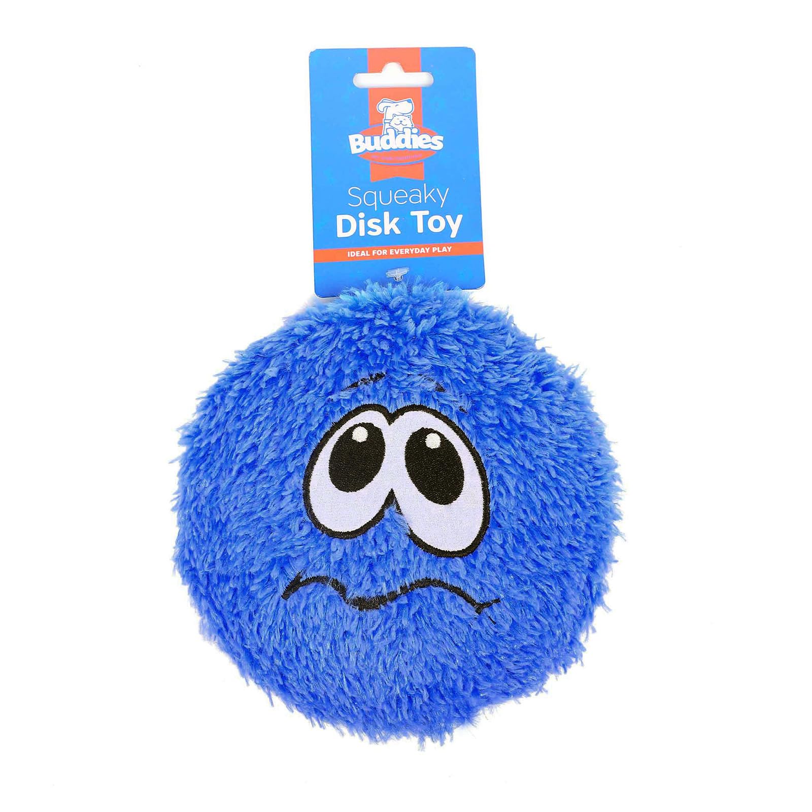 VOLTICO 2 Pack Plush Dog Toys with Squeaky Sound 16cm Soft Disk Design Assorted Colors and Fun Faces for Interactive Play (BLUE)