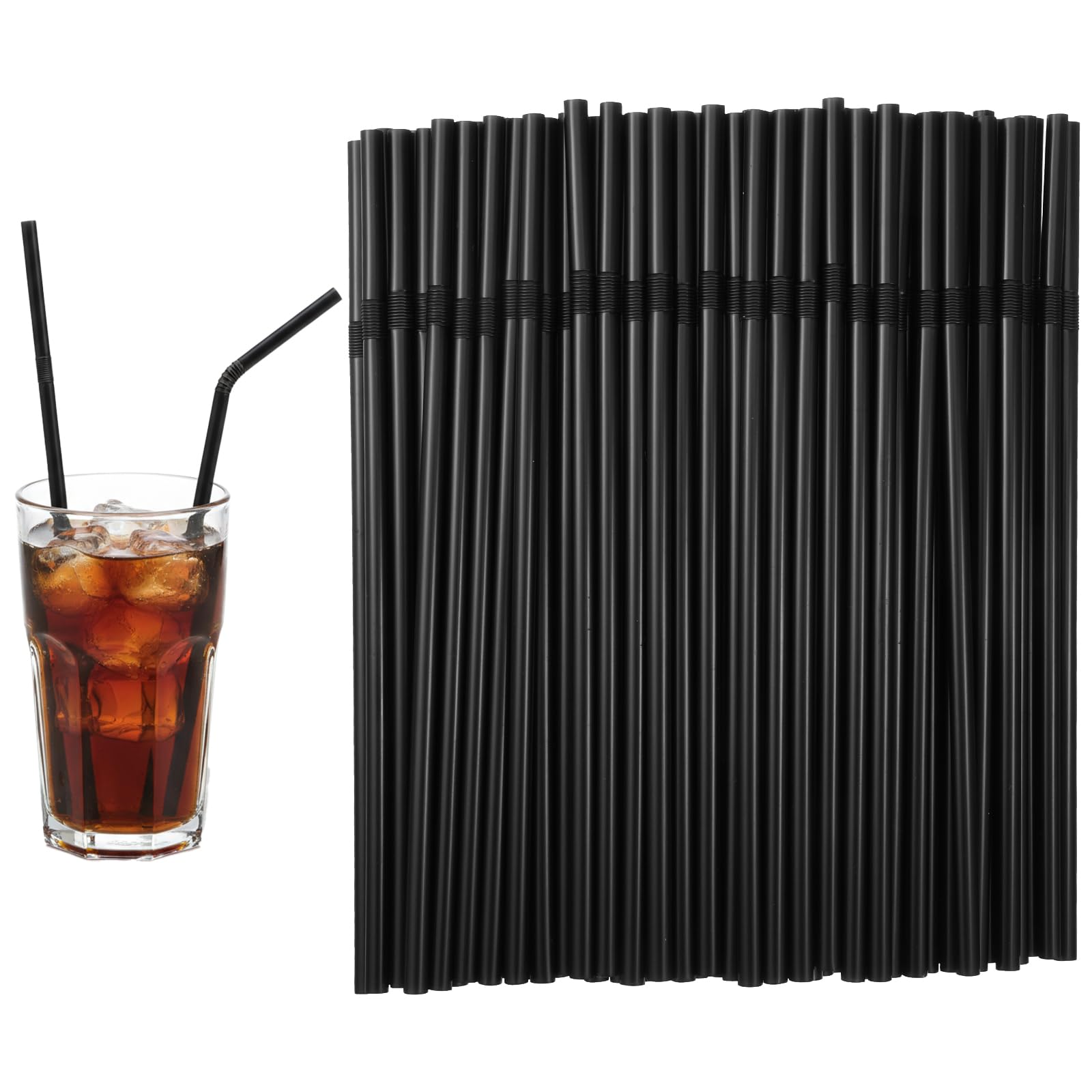 Photo 1 of 100PCS Black Disposable Plastic Straws, Bendy Drinking Straws, Flexible Straw for Coffee,Milk,Juice,Cocktail, Cold and Hot Drinks (8.3 Inch Long, 0.24 Inch Diameter)