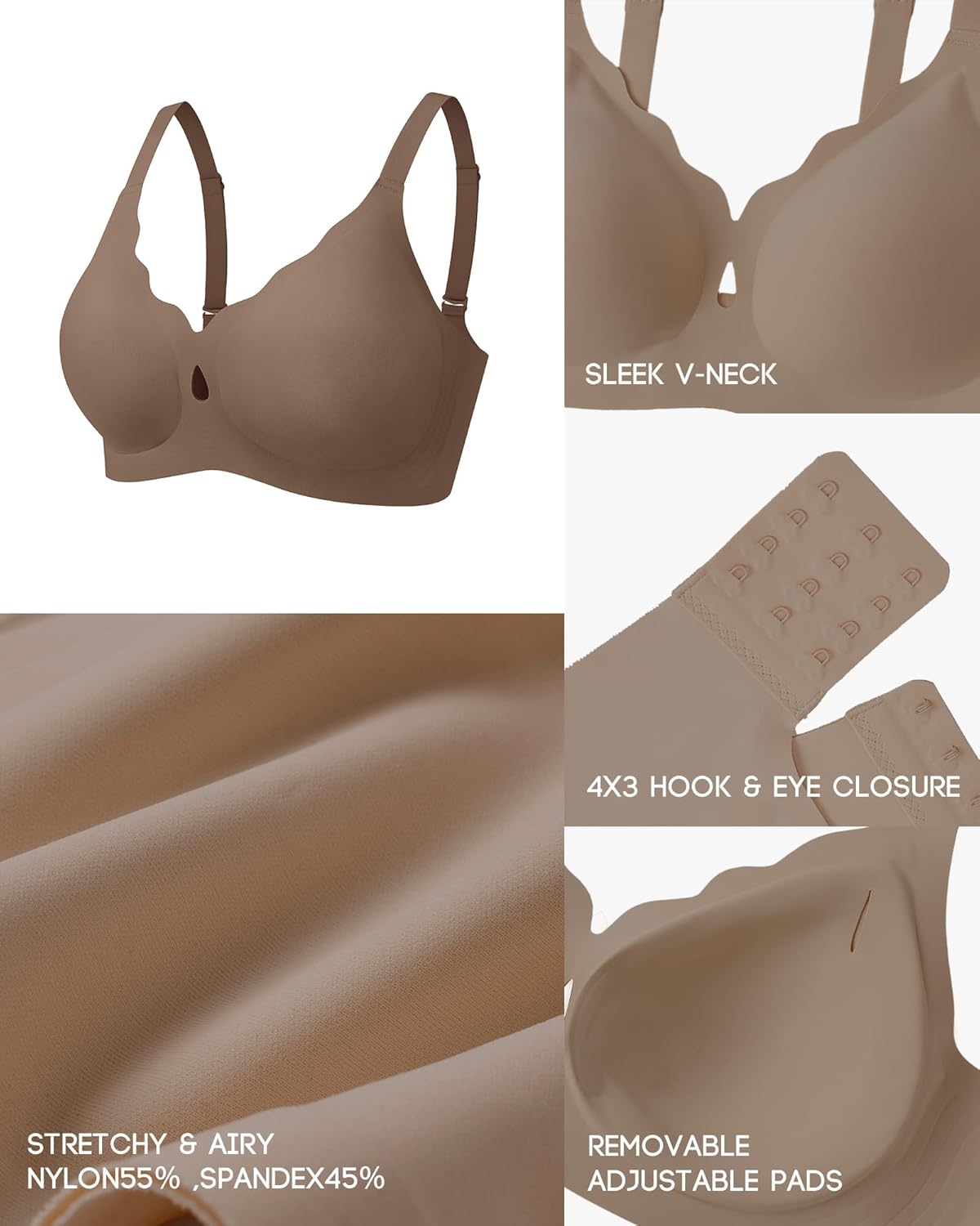 Women's Jelly Comfort No Underwire Bra - Scalloped Wireless Full Coverage with Push Up Lift, Seamless T-Shirt Bra - Image 5