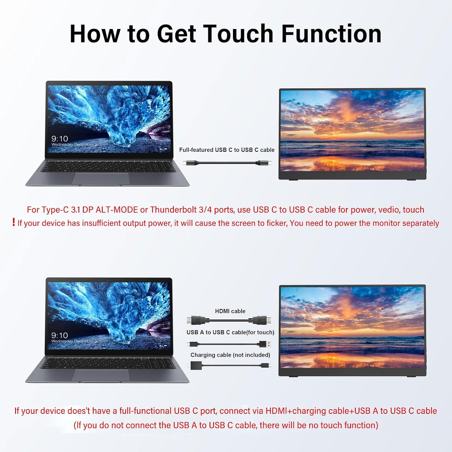 15.6" Touchscreen Portable Monitor FHD 1080P IPS/HDR Laptop Screen Extender for Gaming and Computer Display, Travel Monitor with Speaker Compatible with Laptop PC Phone PS Xbox Switch