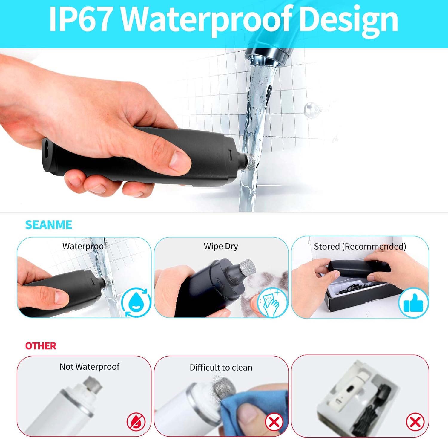 seanme Dog Nail Grinder with Low Noise 2021 Newest Waterproof Dog Claw Care with LED Light, Painless Paws Grooming Electric Pet Nail Trimmer for Small/Medium/Large Dogs (Black2)