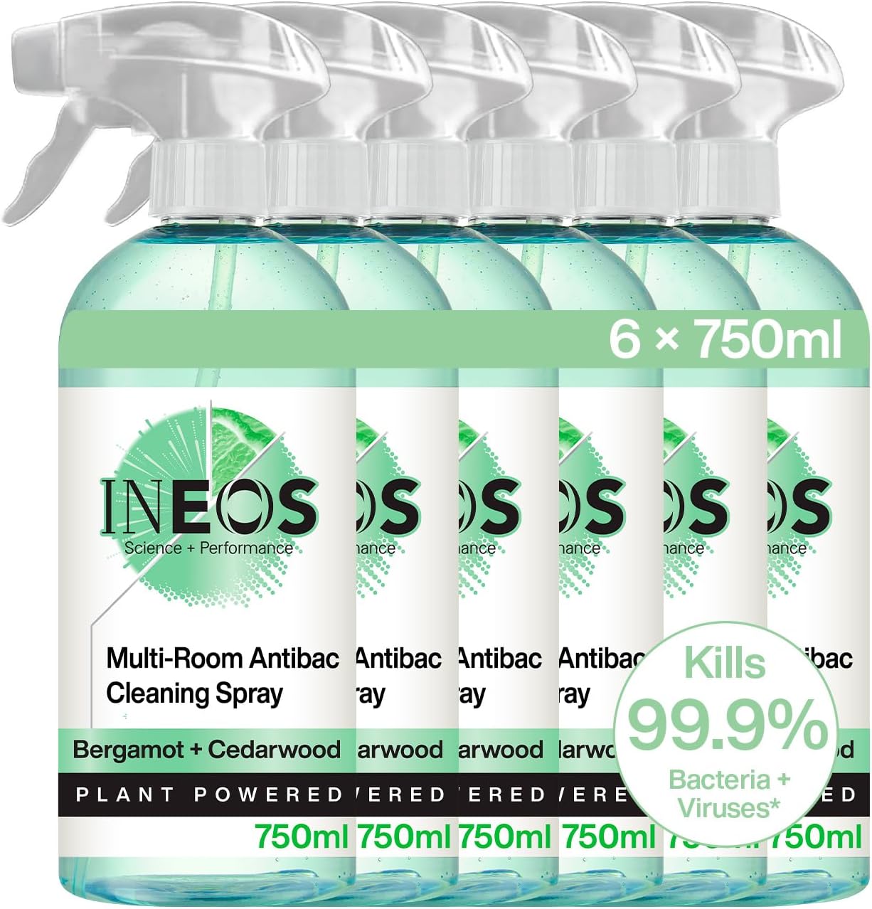 Next-Gen Cleaner Antibac Spray, 4.5L (750ml x 6), Multi-Room, Plant Powered, Limescale + Grease Remover, Kills 99.9% of Bacteria + Viruses, Bergamot + Cedarwood