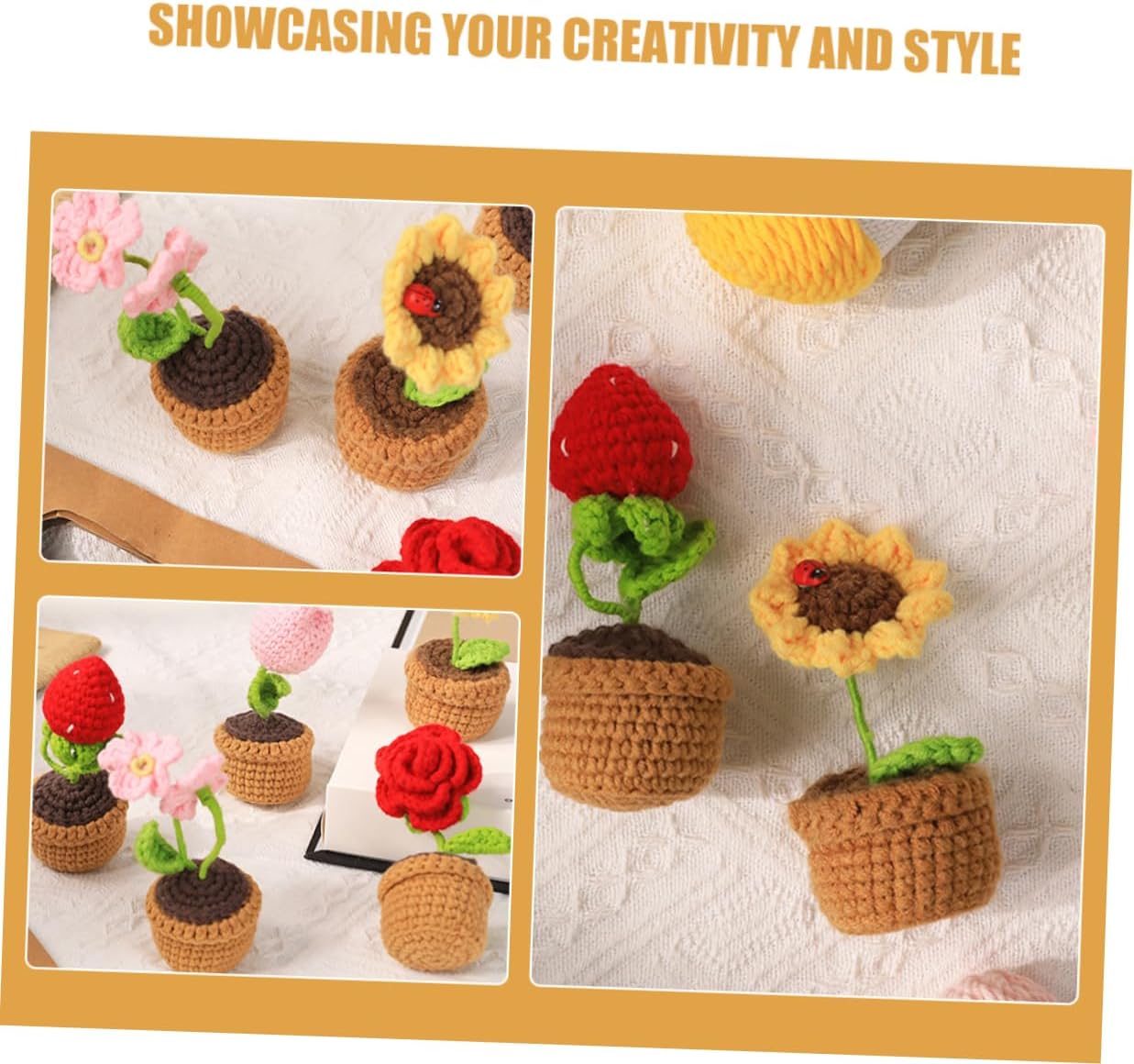 SHINEOFI 1set Crochet Kit for Beginners Plant Knitting Create Beautiful Handmade Floral Arrangements Relaxing Crafting Adults and Family
