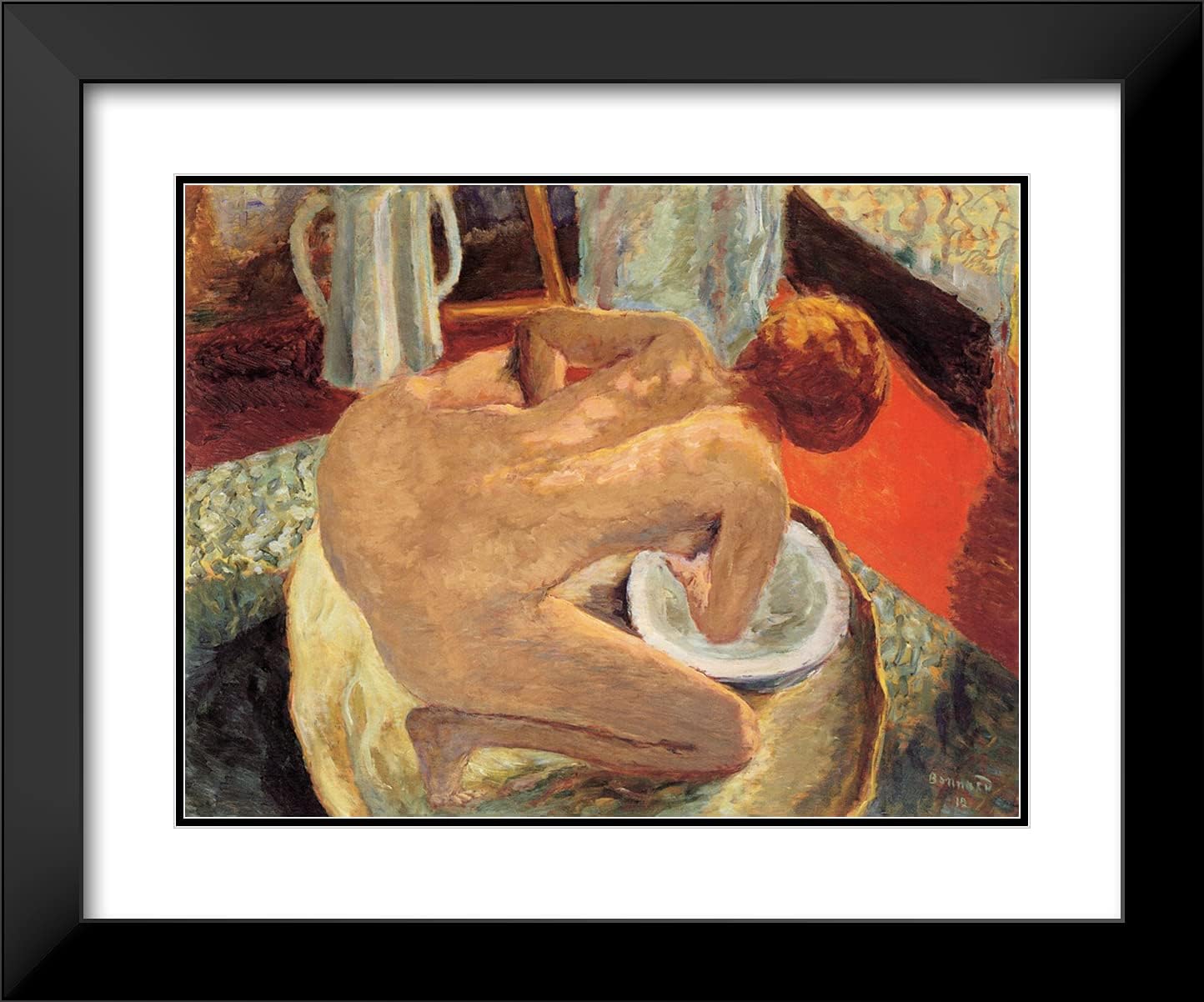 ArtDirect Bonnard, Pierre 24x20 Black Modern Framed Art Print with Double Matting Titled: Woman in a Tub