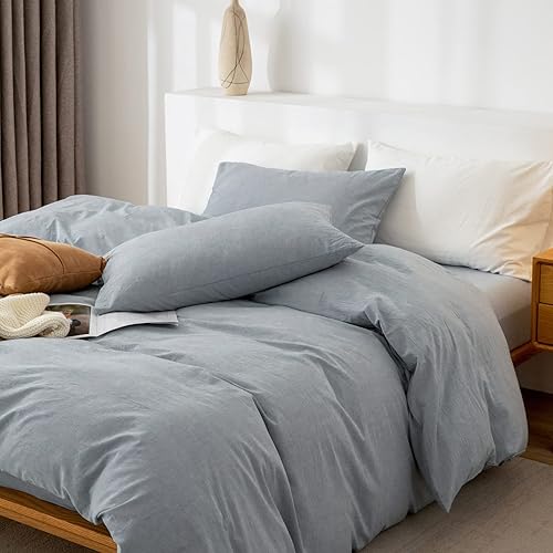 Miniatura 3 de TIPTOE BEAR Juego de funda de edredón tamaño Queen, 100% algodón lavado, 3 piezas, suave, cómodo, transpirable, elegante, ropa de cama, 1 funda de