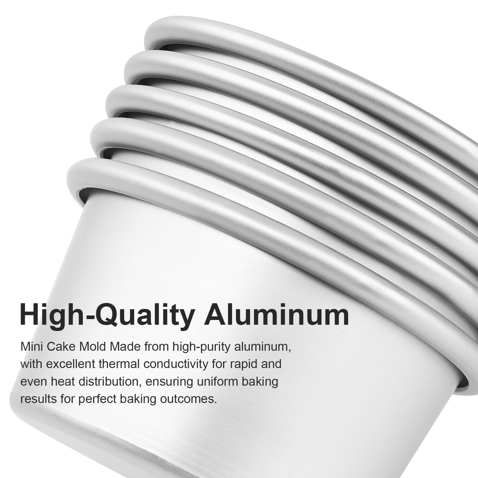 Backform Rund Klein, 12-Stück-Set‌ (Ø 9,5 cm), Hochwertige Mini Kuchenform aus eloxiertem Aluminium, Geeignet für Backofen und Luftfrittierer, silber
