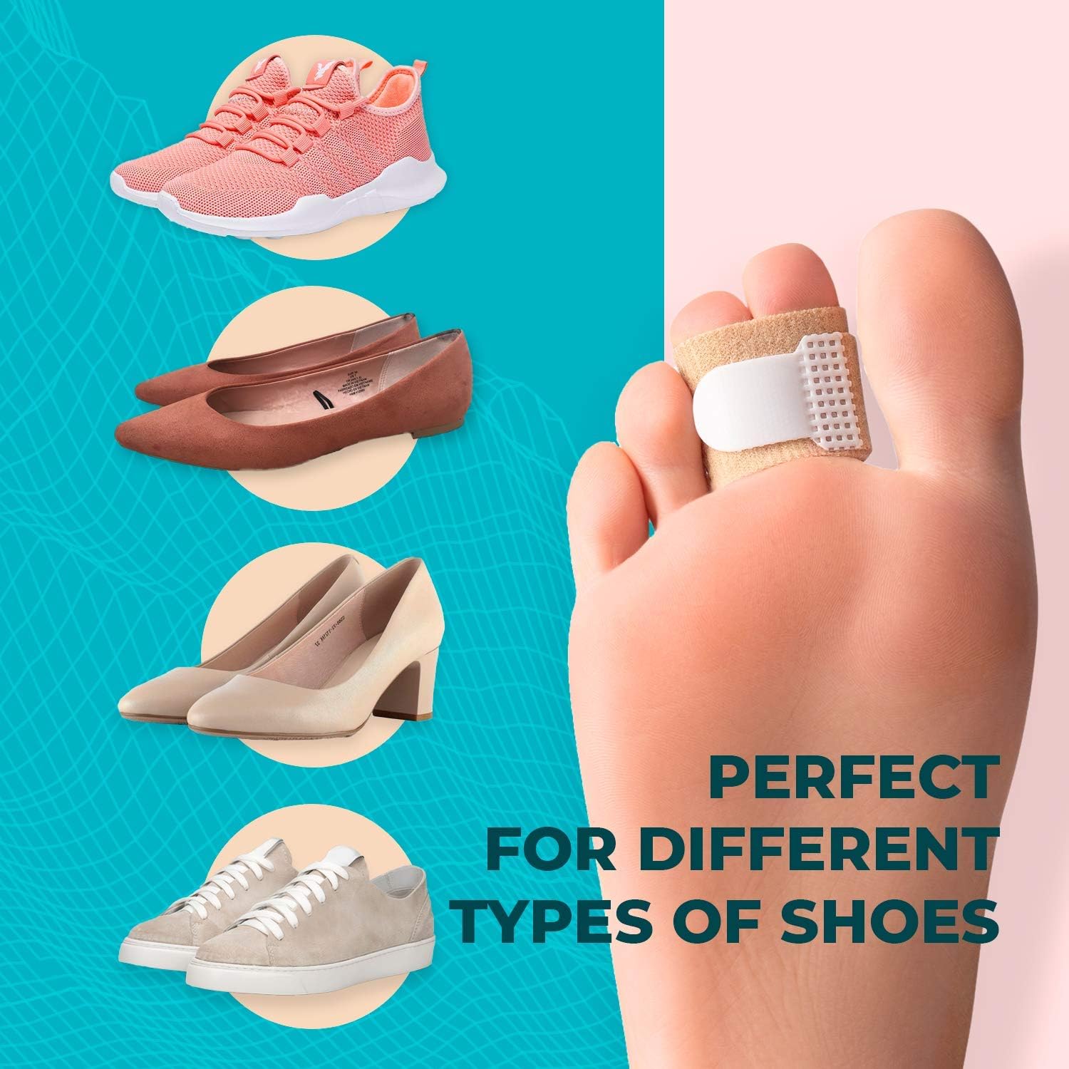 Hammer Toe Straightener Corrector Splint - 4 Broken Toe Wraps, Brace Orthopedic Separator, Cushioned Bandage (Beige)