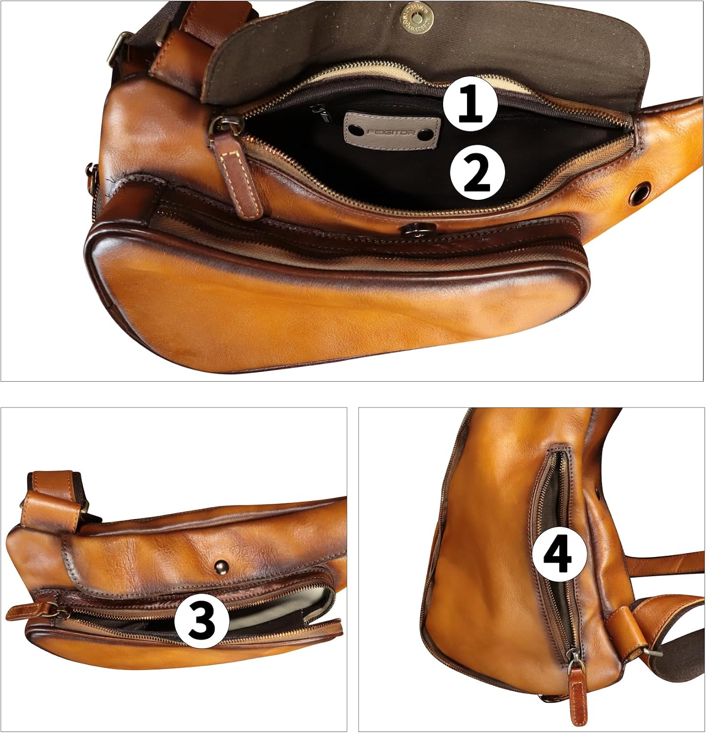 Genuine Leather Sling Bag Retro Crossbody Sling Backpack Handmade Chest Purse Daypack Cycling Fanny Pack Back Bag (Brown)