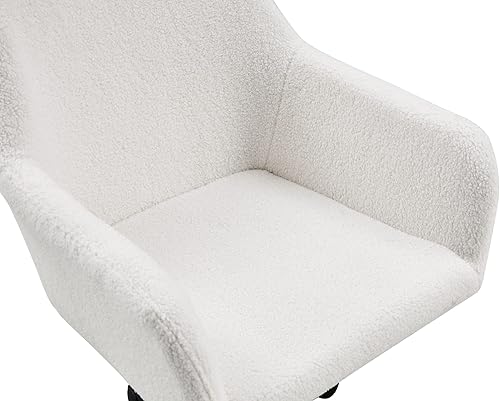 Miniatura 7 de SSLine Silla de tocador de piel sintética, elegante silla de escritorio de maquillaje peludo blanco para niñas y mujeres, silla moderna y cómoda con