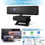 ROTOPATA 3-in-1 Complet HD 1080P Webcam de conférence avec le Président et 4 Mics USB Cam Web avec 90° FOV, Protection de la vie privée des aimants 3W Haut-parleur, Plug & Jouer, Caméra d'ordinateur pour streaming de bureau portable vidéo