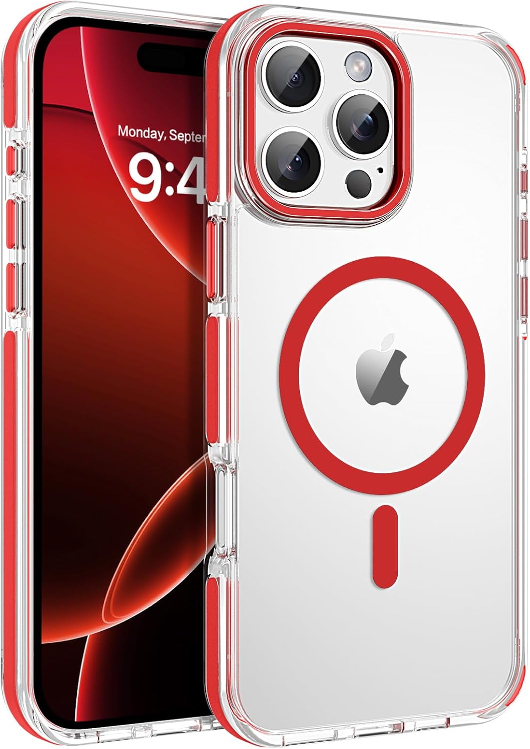 VENINGO iPhone 16 Pro Max Case,Magnetic Compatible with MagSafe,Transparent Anti-Yellow Anti-Slip,Slim Thin Shockproof Protective Phone Cover for iPhone 16 Pro Max 6.9" 2024,Clear Red