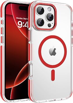 VENINGO iPhone 16 Pro Max Case,Magnetic Compatible with MagSafe,Transparent Anti-Yellow Anti-Slip,Slim Thin Shockproof Protective Phone Cover for iPhone 16 Pro Max 6.9" 2024,Clear Red