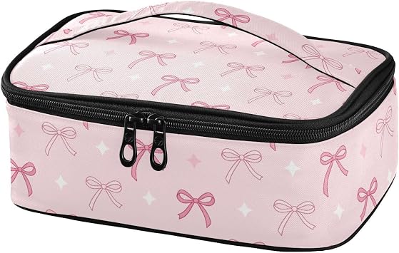 Kids Lunch Bag for Boys Girls Cute Pink Ribbon Bow Insulated Lunch Box Women Men Cooler Thermal Meal Tote Kit for School Office Picnic