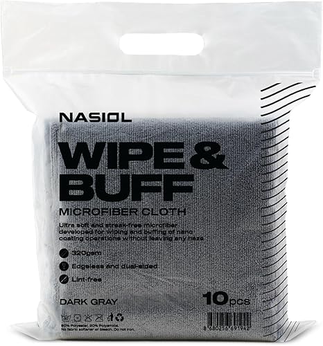 Nasiol Wipe&Buff - Paño de limpieza de microfibra y revestimiento de cerámica, profesional, altamente absorbente, sin pelusa ni manchas, sin bordes,