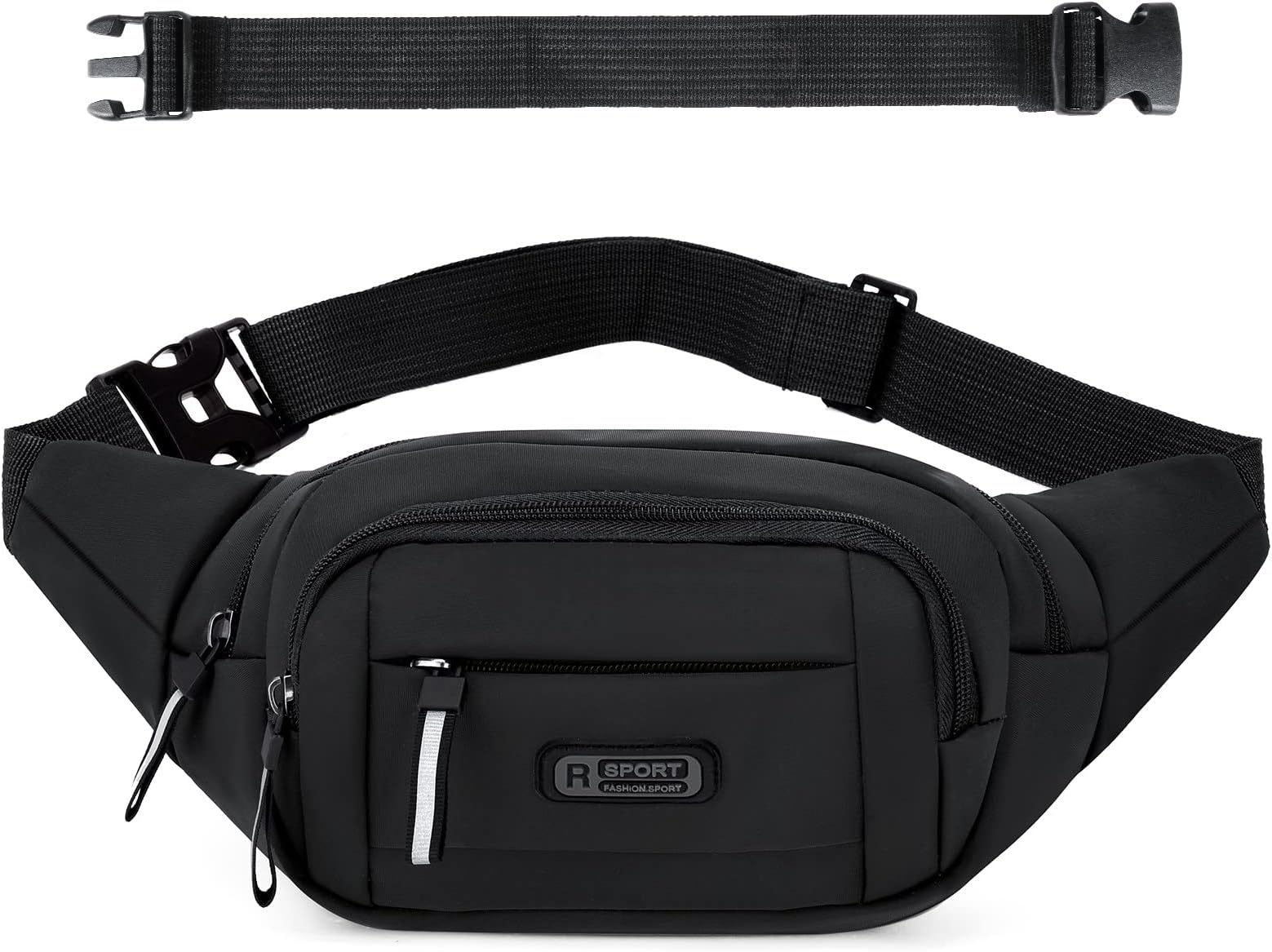 KOMINZZ 4 Pockets Bumbags and Fanny Packs for Women Men Bum Bag with 35cm Extended Belt Large Capacity Waist Bag Waist Packs for Sport Dog Walking Running Hiking Cycling Travel (Black)