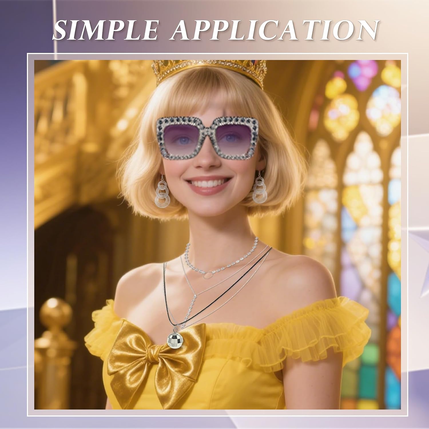 70s Disco Accessories for Women Disco Costume Accessory Set Coil Bracelet 70s Sunglasses Triple-Layered Choker Gold Disco Earrings Sequin Headband Diamond Bracelet Ball Necklace Earring for Party Halloween - Image 3