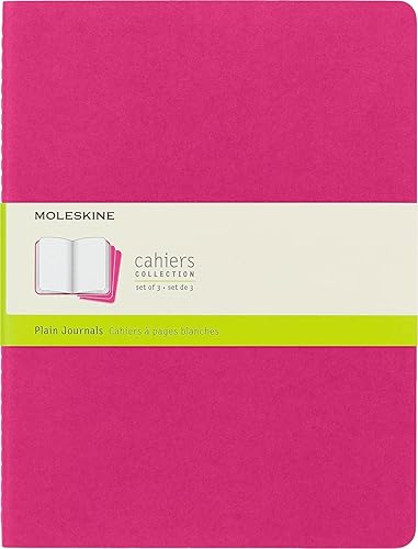 Moleskine Cahier Diario, tapa suave, XL (7.5 x 9.5 pulgadas), lisoen blanco, rosa cinético, 120 páginas (juego de 3)