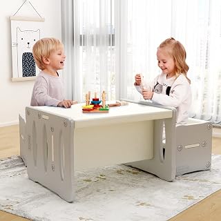 Benarita Kids Table and 2 Chairs Set, Plastic Activity Table for Toddler Reading, Arts, Crafts, Homework, Montessori Furniture with Storage Space for Playroom, Gift for Boys & Girls