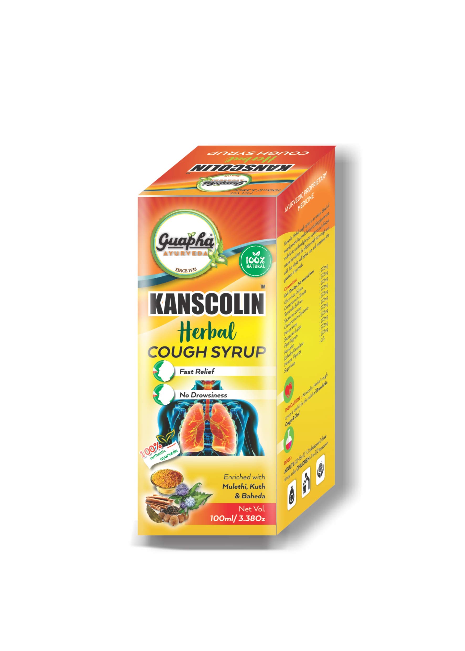 Guapha Ayurveda Kanscolin Herbal Cough Syrup 100ml*2 (Pack Of 2)