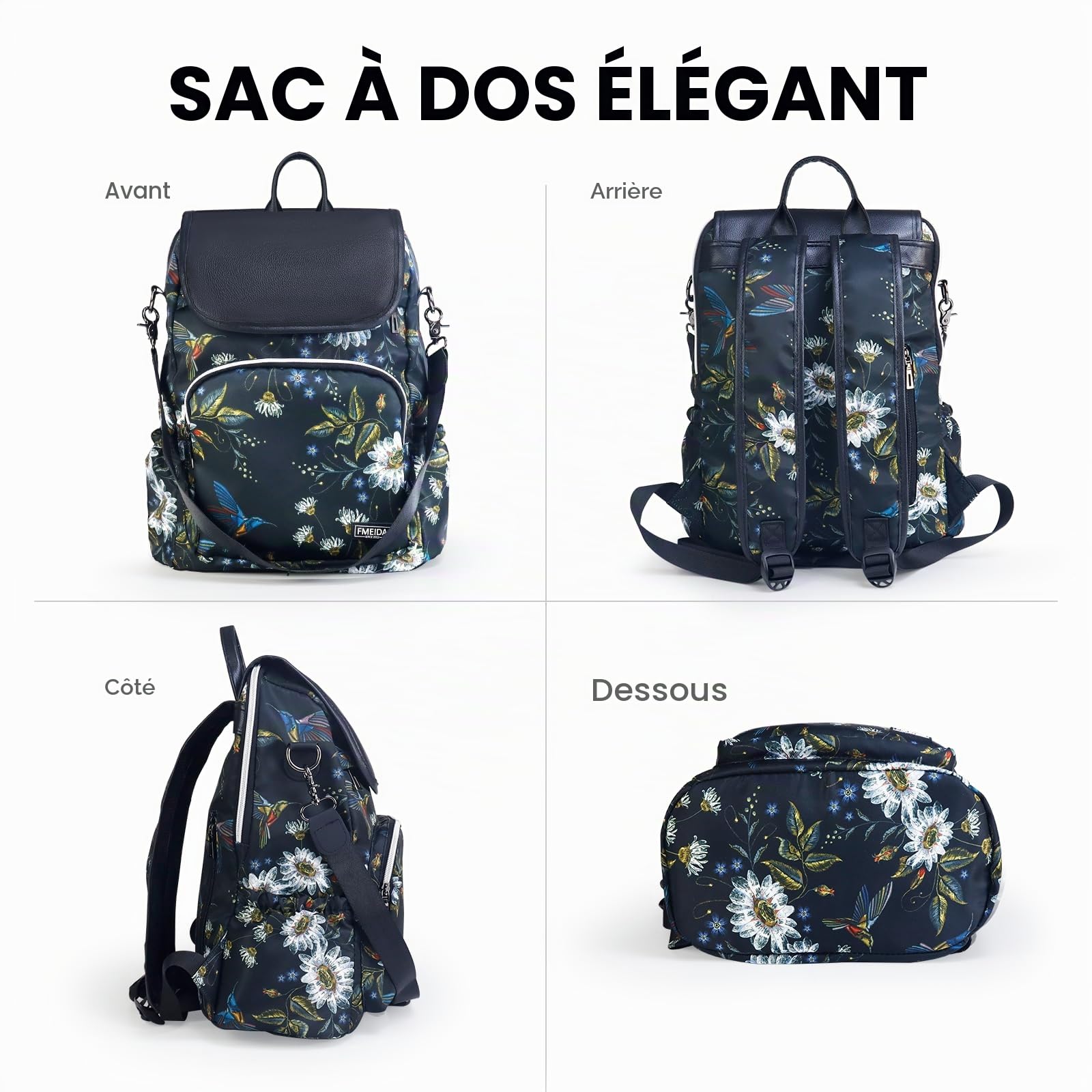 Fmeida Sac à Dos Femme Anti-vol Imperméable Sac de Voyage en Nylon 2 en 1 Sacs à Main Petit Sacs D'école Elegant Sacs à Bandoulière pour Fille École Collèges Shopping Travail
