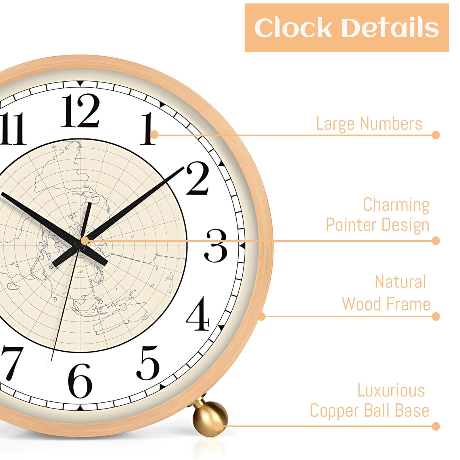 Maxspace Tischuhr, 20,3 cm, leise, nicht tickende Holzuhr, Schreibtischuhr, batteriebetriebene Dekoration, runde Uhr für Wohnzimmer, Büro, Schlafzimmer, Dekor (Log, Karte)