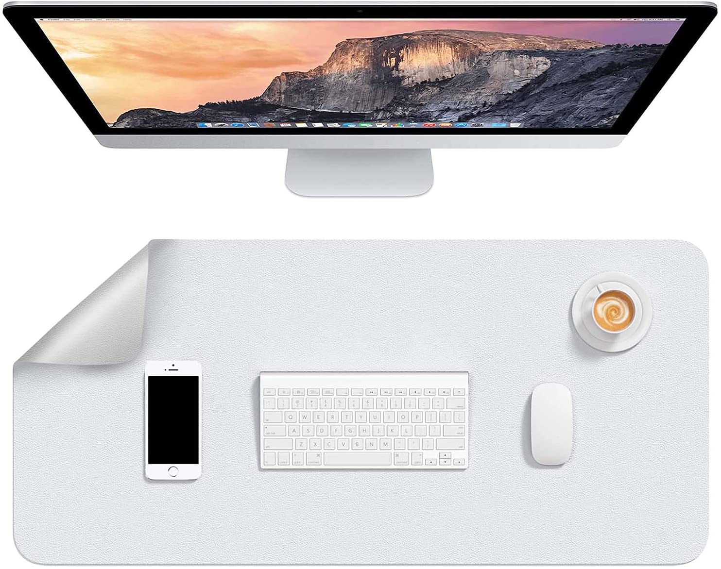 SYGA Desk Pad Protector Waterproof PU Desk Mat Blotters on Desktop Laptop Computer Gaming Keyboard Mouse Pad Non-Slip Desk Writing Mat Cover for Office & Home 90CM * 45CM White & Silver-picture-33